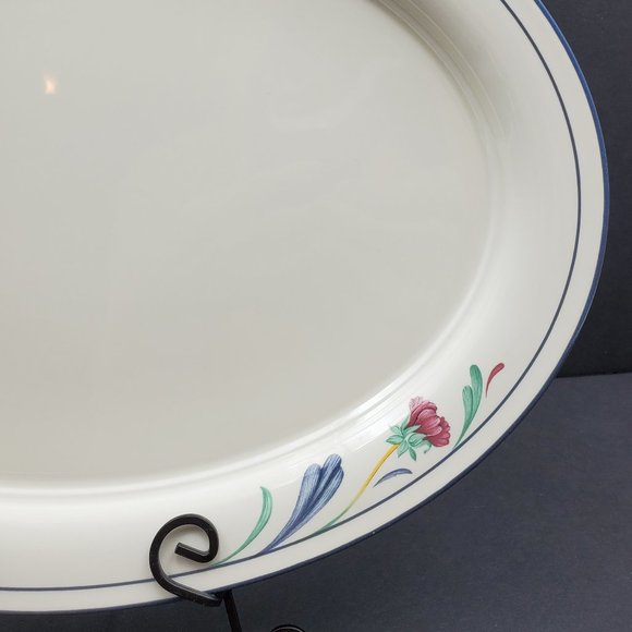 Lenox Chinastone Poppies on Blue Serving Platter Large Oval Dish - Picture 4 of 8